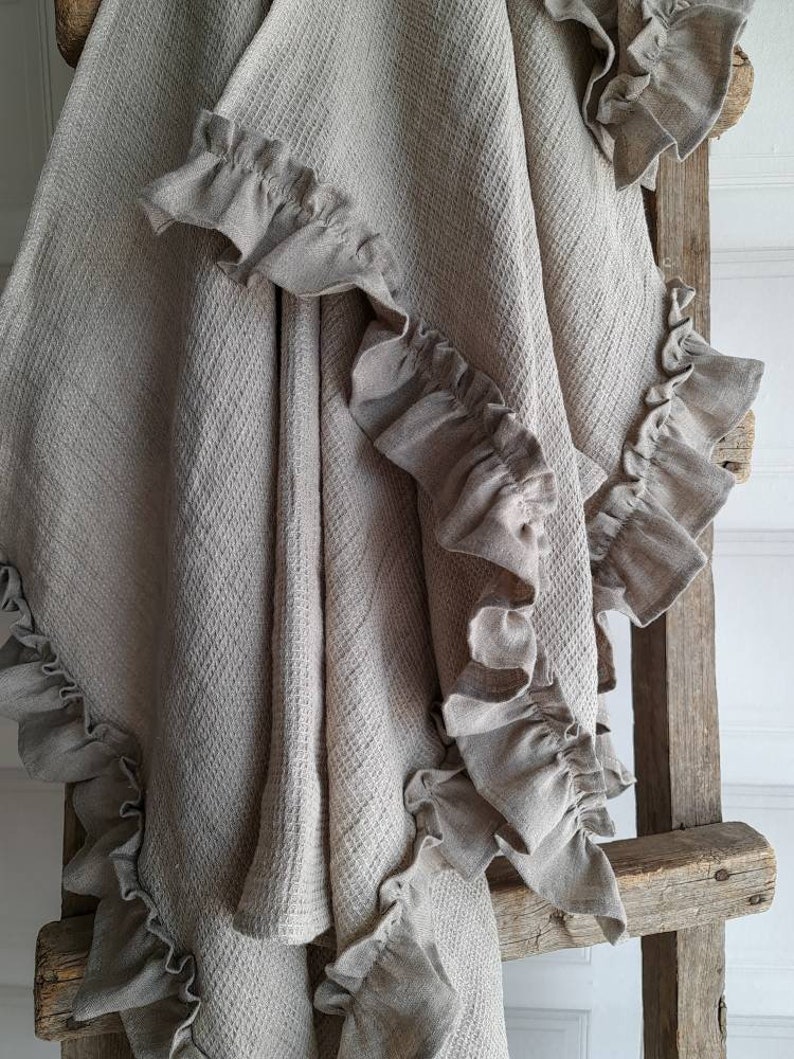 Waffle Linen Bath Towel With Ruffles Ruffled Sauna Towel Etsy