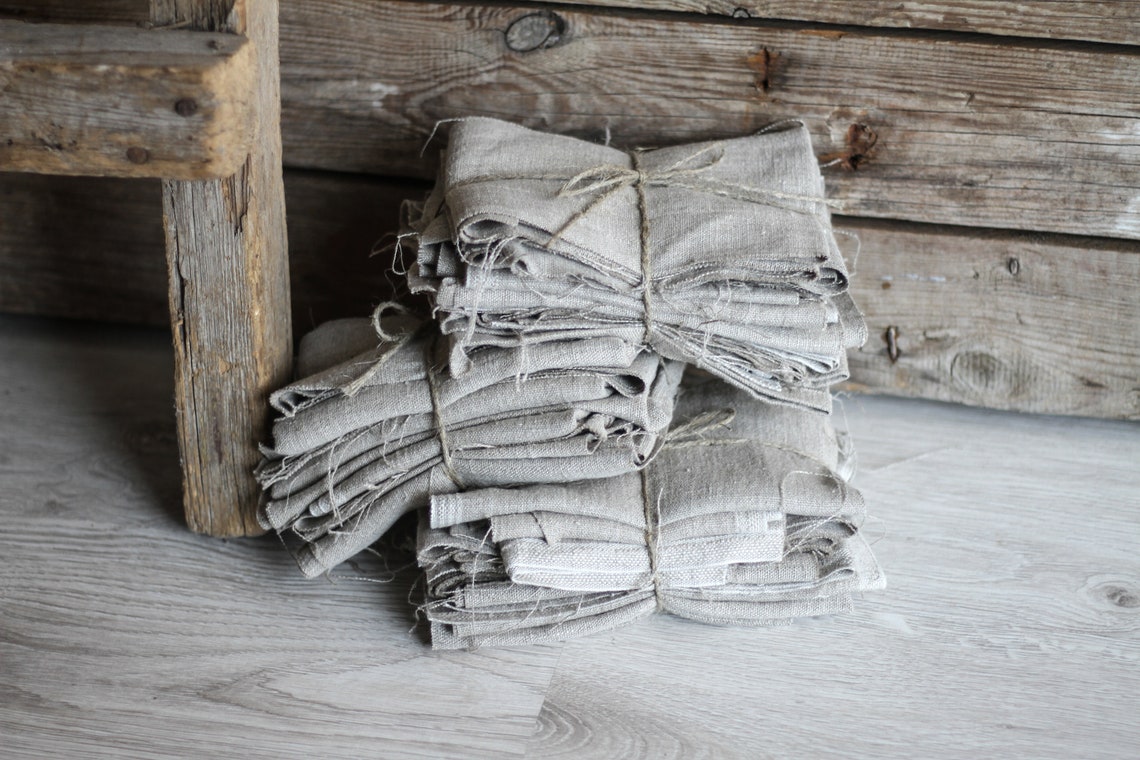 Natural Linen Remnants Rough Linen Scraps Bundle Washed Not Etsy