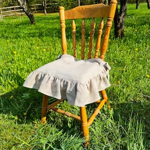 Linen chair cover, ruffled chair cover, stonewashed linen chair cover with ruffles, shabby chair cover, linen rustic chair slipcover