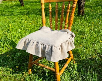 Funda de silla de lino crudo, funda de silla de lino lavado a la piedra con volantes, almohada de silla desgastada, funda de silla rústica de lino