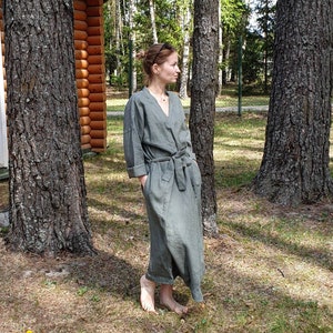 Szlafrok lniany, miękki naturalny lniany szlafrok kimono, lniany stone washed biały czarny beżowy niebieski zielony długi szlafrok, surowe lniane ubrania, lniany szlafrok