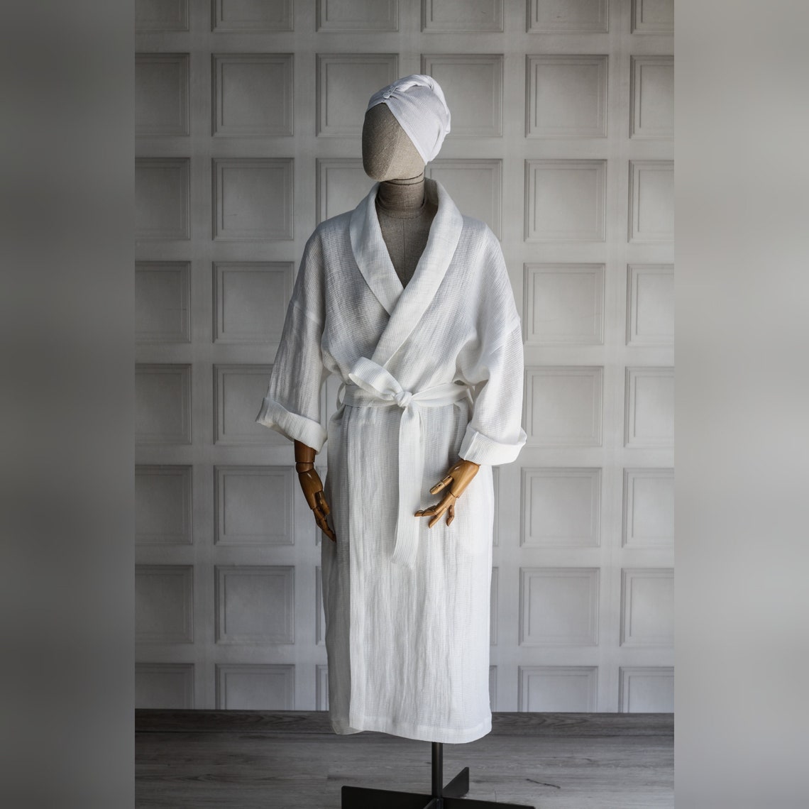 White Waffle Linen Robe, Natural Linen Kimono Robe, Soft White Linen ...