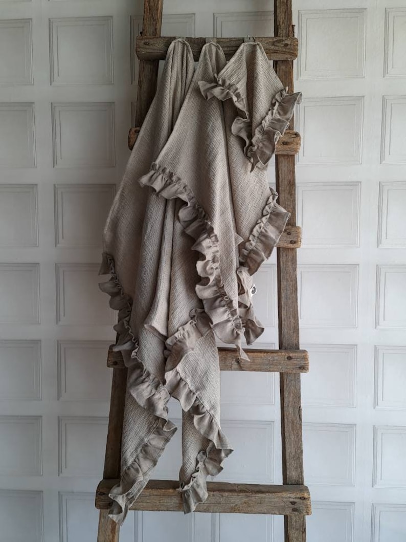 Waffle Linen Bath Towel With Ruffles Ruffled Sauna Towel Etsy