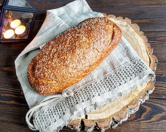 Linen bread bag with laces, Natural linen bread loaf bag with linen laces, organic food storage, raw linen bag, drawstring rough linen bag