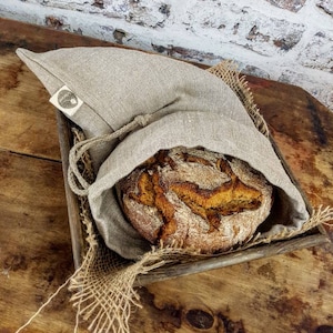 Leinen Brotbeutel, Brotbeutel aus natürlichem reinem Leinen mit handgefertigter Flachsschnur, Aufbewahrung von Bio-Lebensmitteln, Rohleinenbeutel, Laibbeutel, Brotlaibbeutel