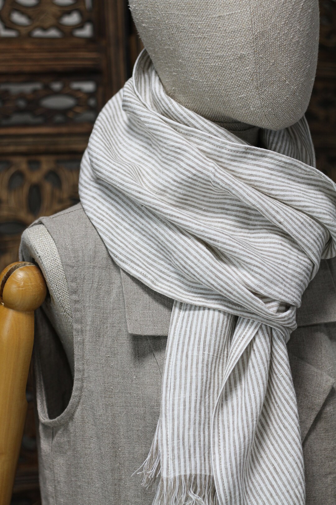 Artsy Stripe Soft Square Linen Scarf