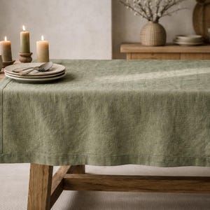 Green 100% Linen Tablecloth, Rustic Farmhouse Natural Linen Dining Table Cover, Custom Size, many colors to choose from image 14