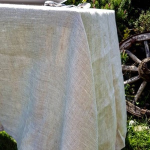 Washed linen tablecloth 36 COLORS off white beige denim blue black green yellow purple pink stonewashed tablecloth wide hem mitered corners image 4