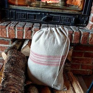 Rustic linen bread bag, grain sack style striped linen bread loaf bag with handmade flax cord organic vegan food storage bag, raw linen sack imagem 2