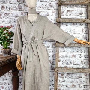 Washed linen bath robe, natural linen kimono robe, stonewashed linen white black beige green long robe, raw linen clothes, linen bathrobe