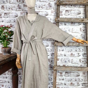 Peignoir de bain en lin lavé, peignoir kimono en lin naturel, peignoir long en lin lavé à la pierre blanc noir beige vert, vêtements en lin brut, peignoir en lin