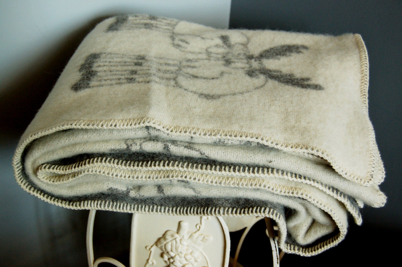 Natural wool blanket 130x200cm pure woolen throw with elks Etsy