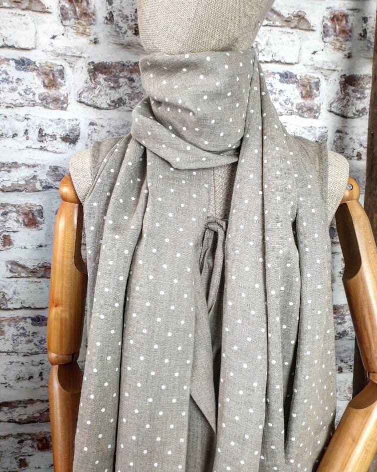 トップス BEEDEN DOTS SCARF NECK TOPS White & Balck Polka Dots-- Long Neck Scarf Classic Timeless