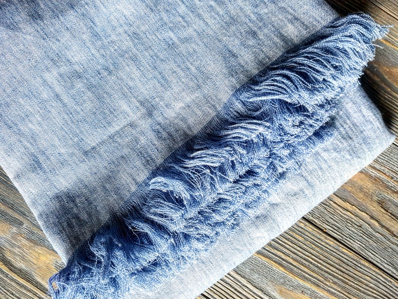 Washed Denim Blue Linen Blanket Lightweight Blue Linen Throw Etsy