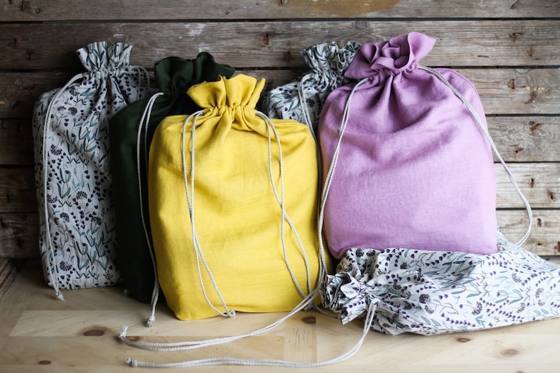Linen laundry bag, large custom color linen laundry bag, dusty pink lingerie bag, reusable storage bag with handmade cord, laundry hamper image 1