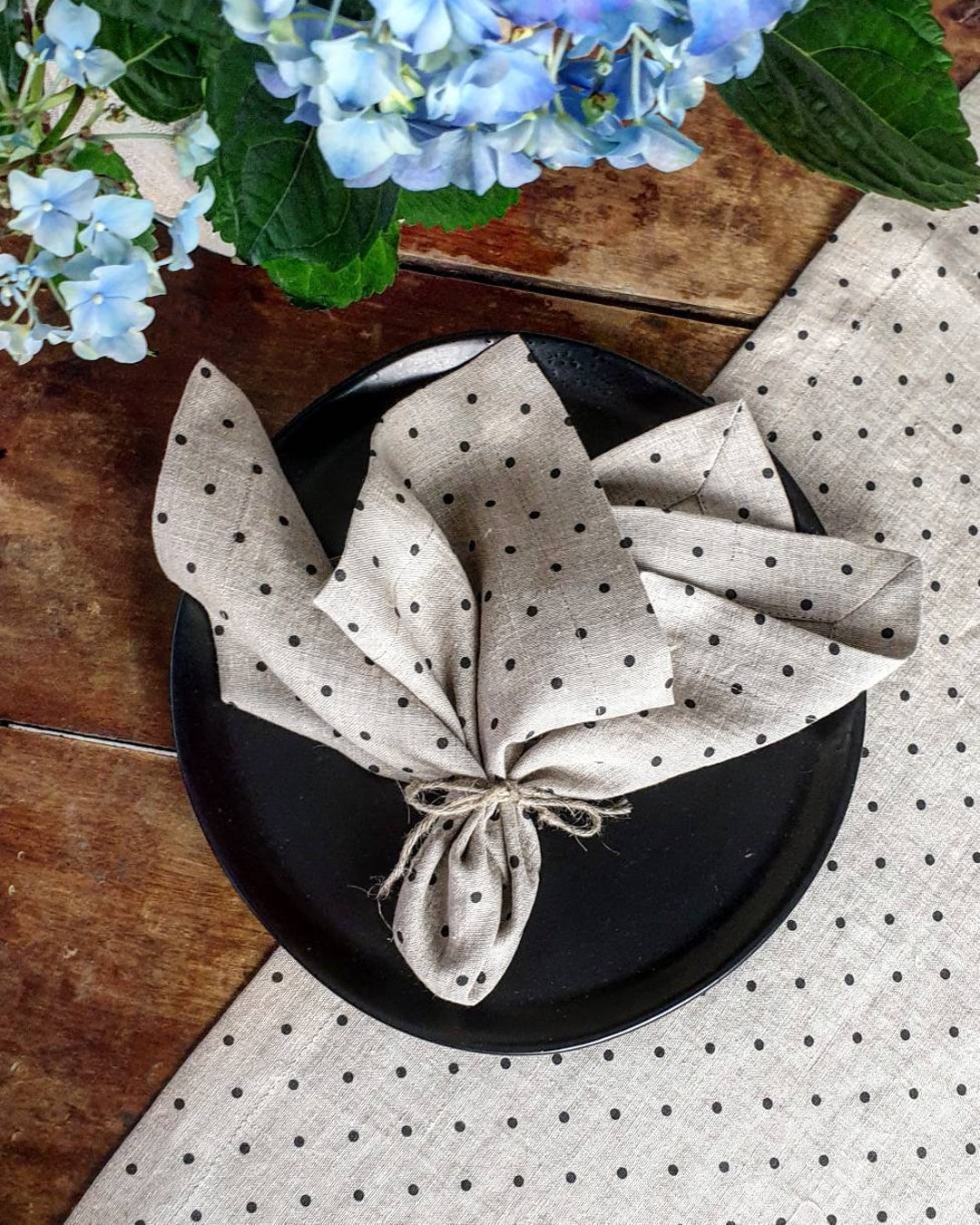 Beige Black Dots Linen Napkins Set Natural Stonewashed Linen Etsy