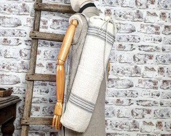 Linen yoga bag, burlap linen yoga mat bag, big Pilates bag, burlap sport bag, rough texture linen gym bag, rustic tote bag with pocket