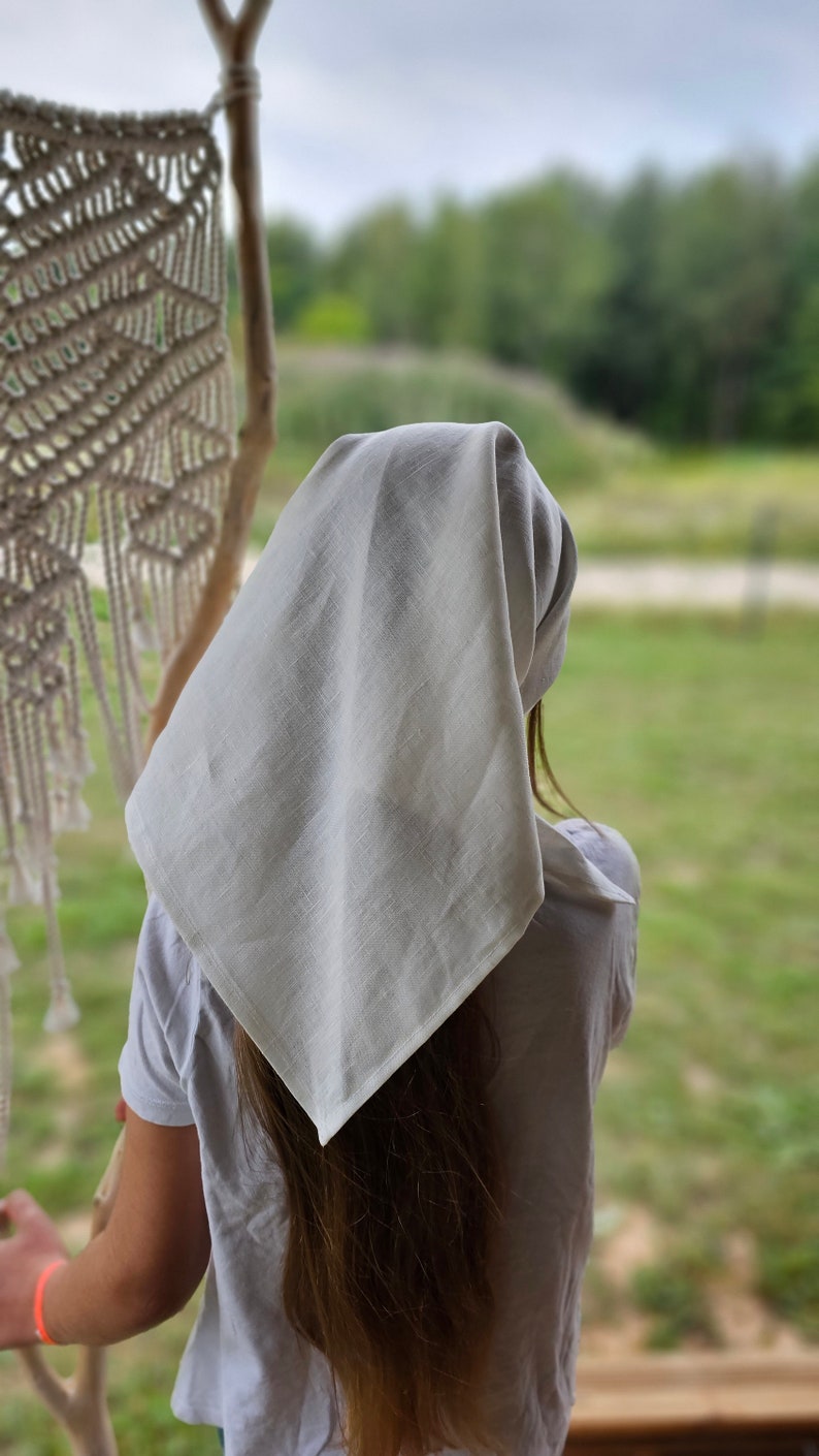 White linen bandana, custom color linen headscarf, natural linen triangle scarf, mustard pink yellow blue black green summer hair wrap image 8