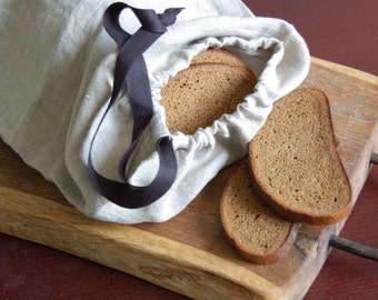 Linen storage bag, organic linen bread bag with black cotton ribbon, organic food storage, raw linen bag, raw flax bag, organic bread bag