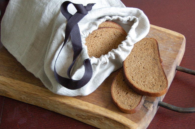 Linen storage bag organic food storage organic bread bag raw flax bag raw linen bag organic linen bread bag with black cotton ribbon