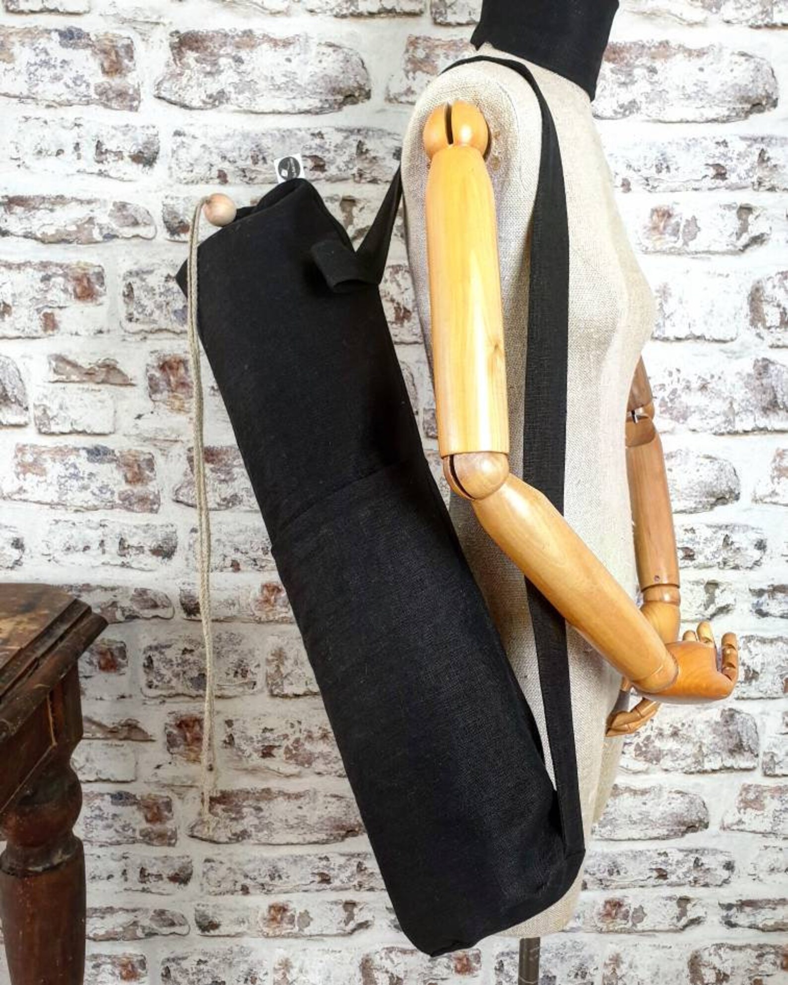 Black Linen Yoga Bag Natural Linen Black Yoga Mat Bag Big Etsy