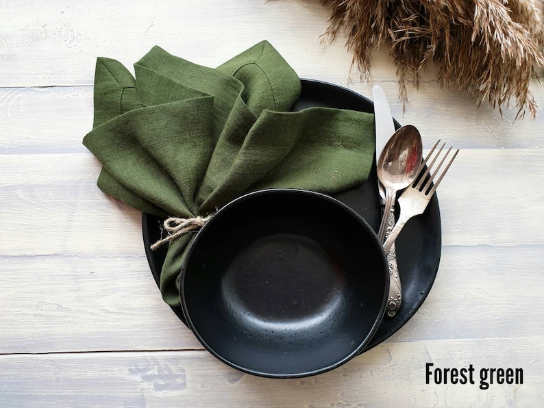 Green Linen Napkins Set Chartreuse Emerald Forest Green Etsy Australia