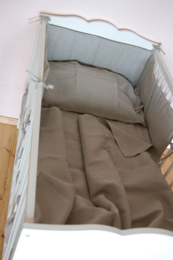 Lot de 2 Draps housse lit bébé en lin lavé Beige, 60 x 120 cm