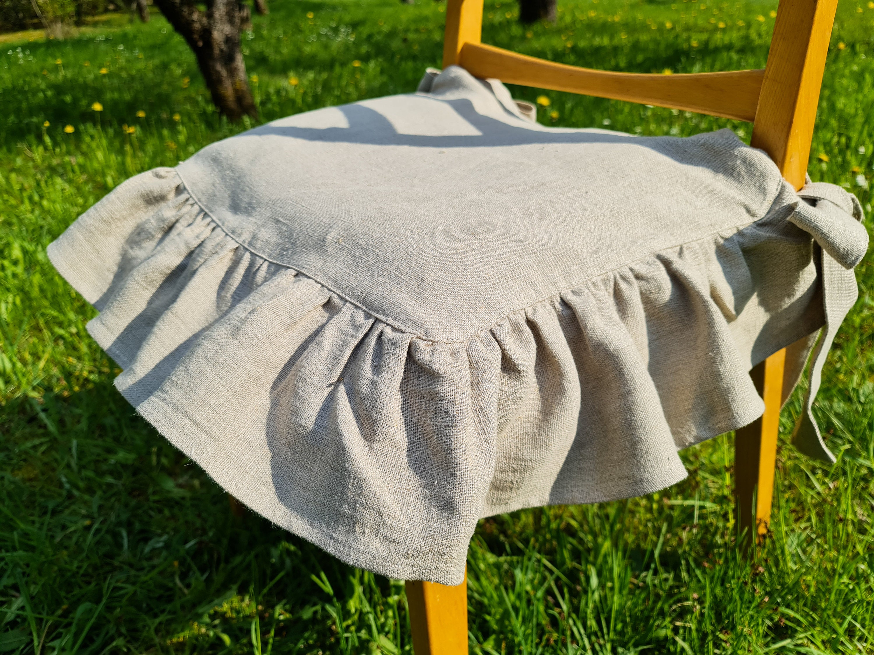 Linen Chair Cover Ruffled Chair Cover Stonewashed Linen Etsy UK