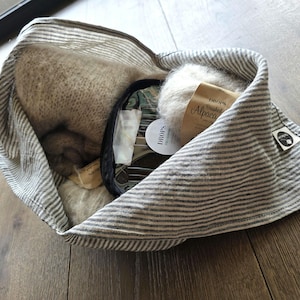 Strickprojekt-Tasche, Leinen-Bento-Tasche, Garnaufbewahrung, Häkeltasche, wiederverwendbare Wickeltasche, Brottasche, umweltfreundliches Geschenk