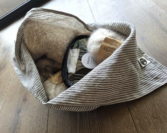 Knitting Project Bag, Linen Bento Bag, Yarn Storage, Crochet Bag, Reusable Wrap Bag, Bread Bag, Eco Friendly Gift