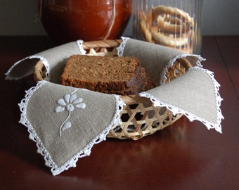 Handmade linen bread keeper, bread napkin, bowl liner, basket liner