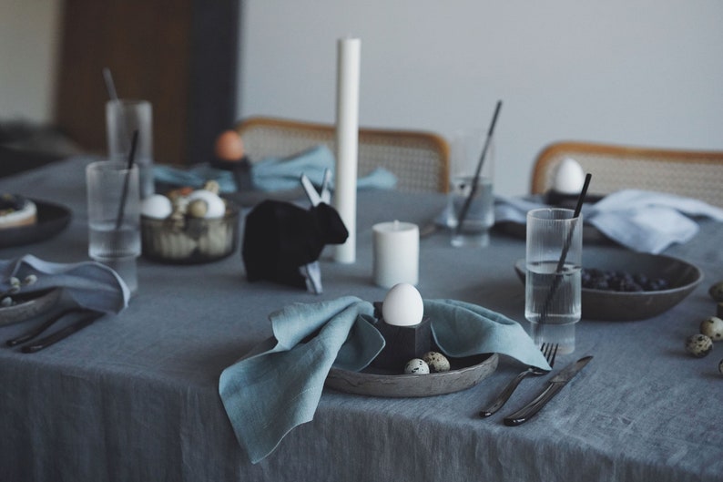 Green 100% Linen Tablecloth, Rustic Farmhouse Natural Linen Dining Table Cover, Custom Size, many colors to choose from image 5