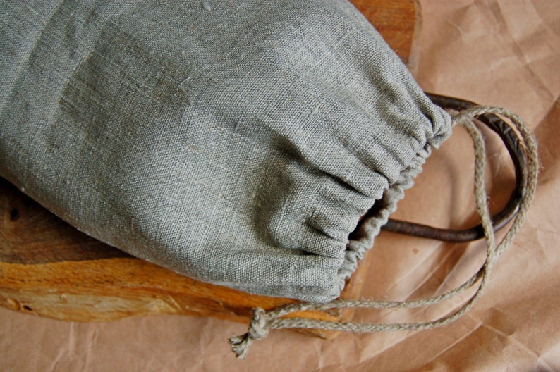 Linen bread bag, Natural pure linen bread loaf bag with handmade flax cord , organic food storage, raw linen bag, loaf bag, bread loaf bag image 5