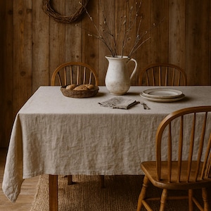 Raw linen tablecloth, vintage looking linen tablecloth, stonewashed farmhouse heavy weight rustic coarse texture linen fabric tablecloth