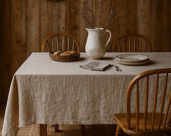 Raw linen tablecloth, vintage looking linen tablecloth, stonewashed farmhouse heavy weight rustic coarse texture linen fabric tablecloth