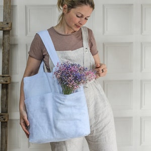 Natürliche Leinen Einkaufstasche, schwarze Minze Weiß Jeans rot gelb Rostrosa Leinen Einkaufstasche, übergroße Leinen Strandtasche, Markttasche, wiederverwendbare Tasche Bild 8