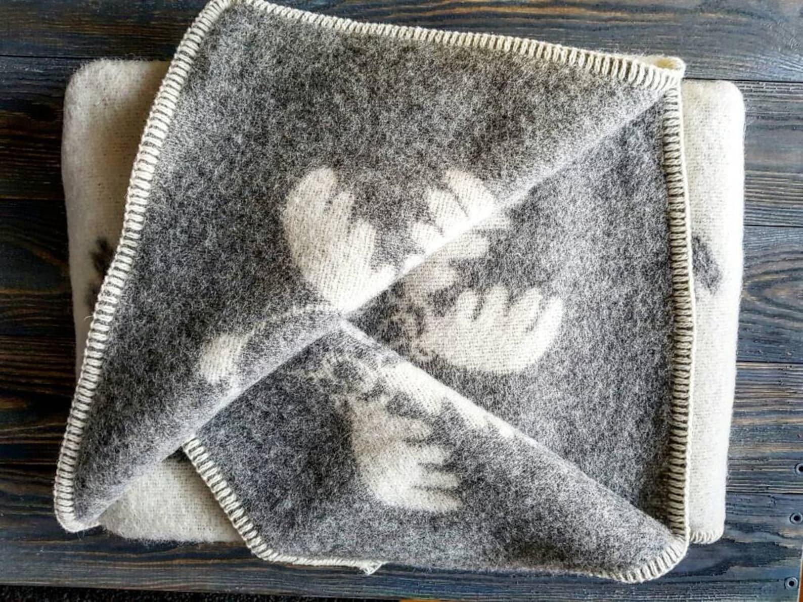 Wool Blanket 90x130cm Natural Woolen Throw With Elks Pure Etsy