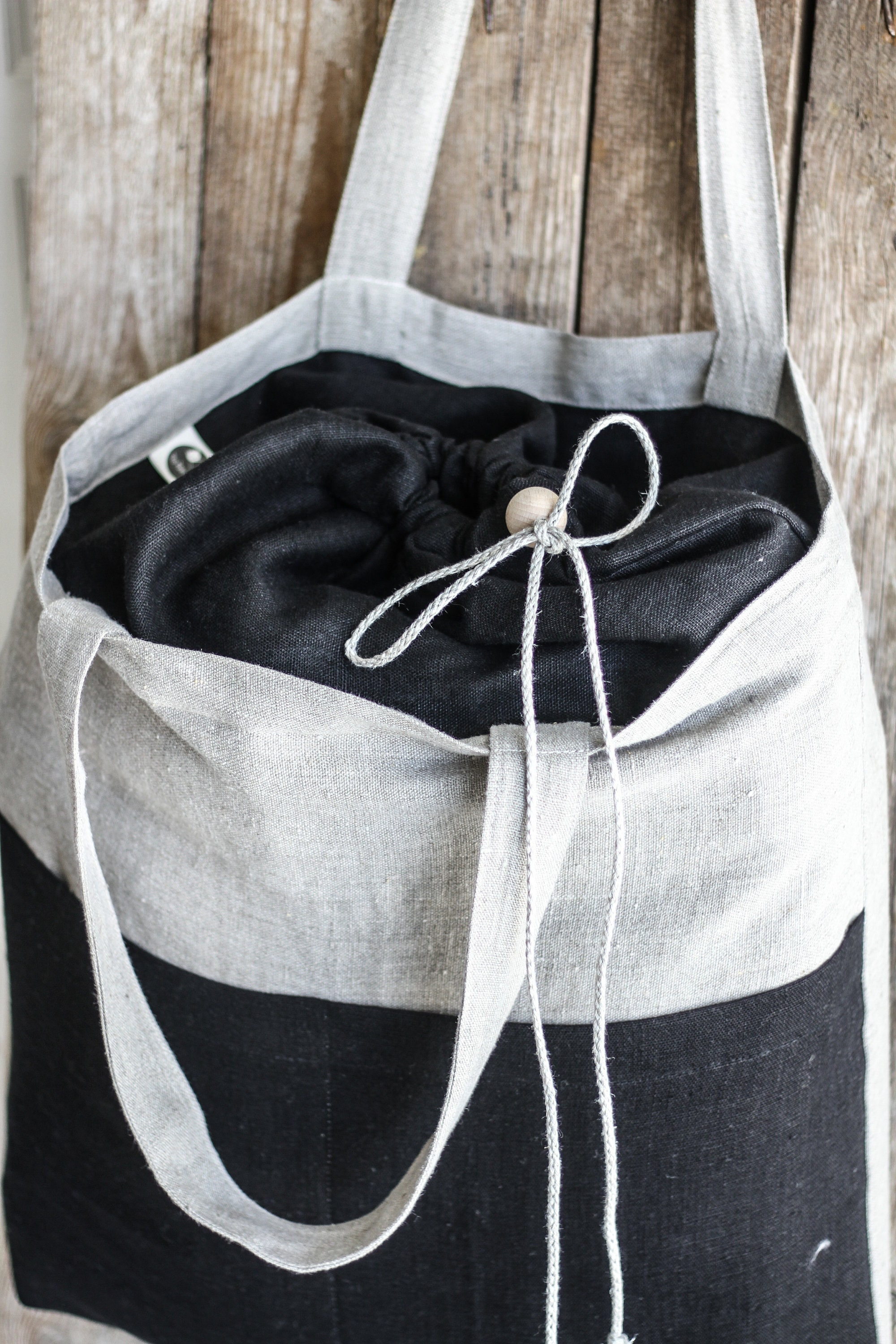 Bolsa grande de linho, sacola de linho natural, sacola espaçosa, sacola de compras grande, bolsa de praia grande de linho, sacola rústica com bolsos