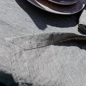 Washed striped linen tablecloth wide hem mitered corners, stonewashed farmhouse tablecloth wit stripes, wedding table decor, dining decor