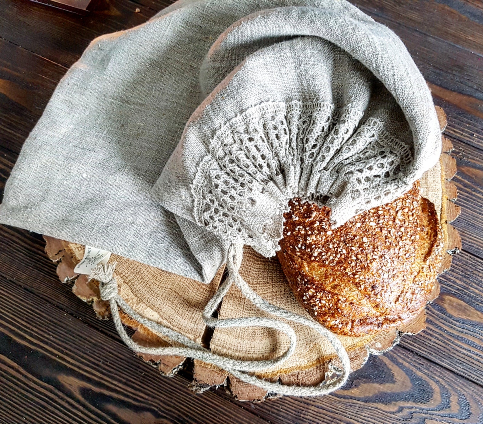 Linen bread bag with laces Natural linen bread loaf bag with Etsy