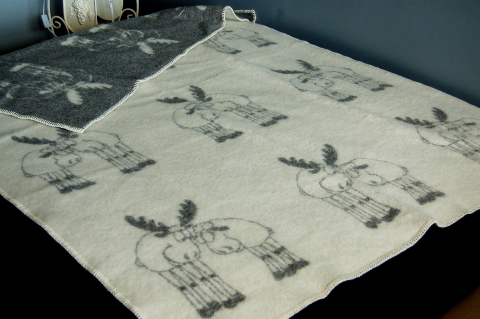 Natural Wool Blanket 130x200cm Pure Woolen Throw With Elks Etsy