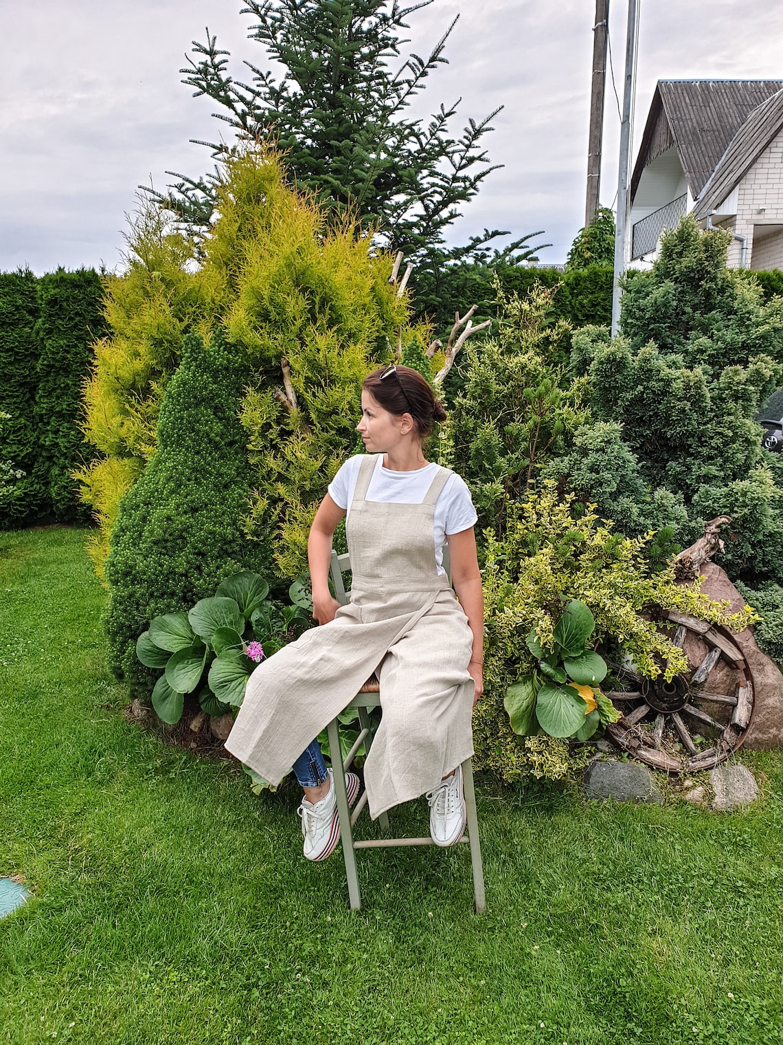 Split Leg Pottery Apron From Rough Linen Cross Back Linen Etsy UK