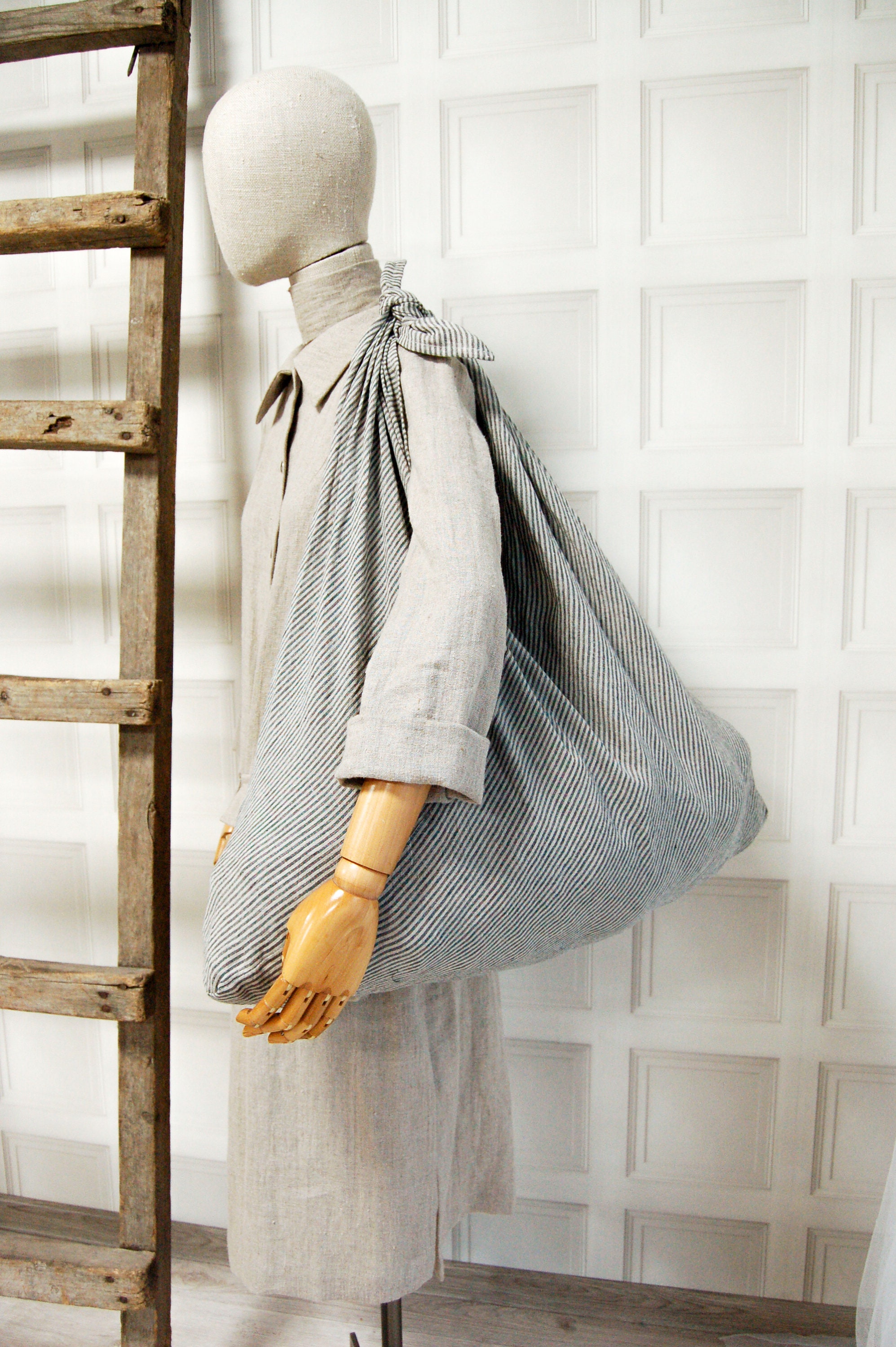 Linen tote bag, stonewashed linen bento tote bag, burlap shoulder large shopping bag, linen tsuno knot beach bag, rustic oversized tote bag