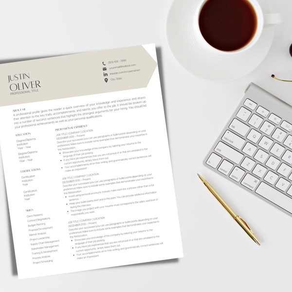 Canva Resume Template Pack | Minimalist Executive  | 2 Page Editable Resume | Simple Professional | Resume Cover Letter Writing Tips