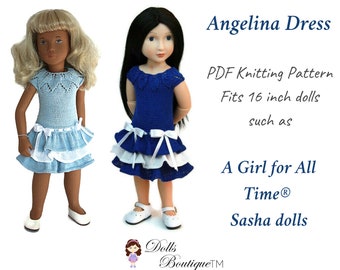 Angelina Dress   (English) PDF Knitting Pattern  Fits 16 inch dolls such as  A Girl for All Time®  Sasha dolls