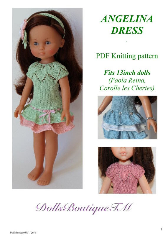 Pdf Knitting Pattern Angelina Dress Fits 13 Inch Dolls Paola Etsy