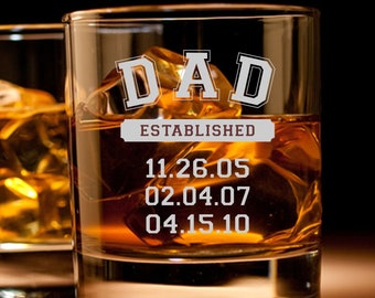 Whiskey Glass for Dad or Grandpa, Custom Whiskey Glass for Daddy with Est. Dates, Whiskey Glass Gift from Kids, Papa Bear Glass