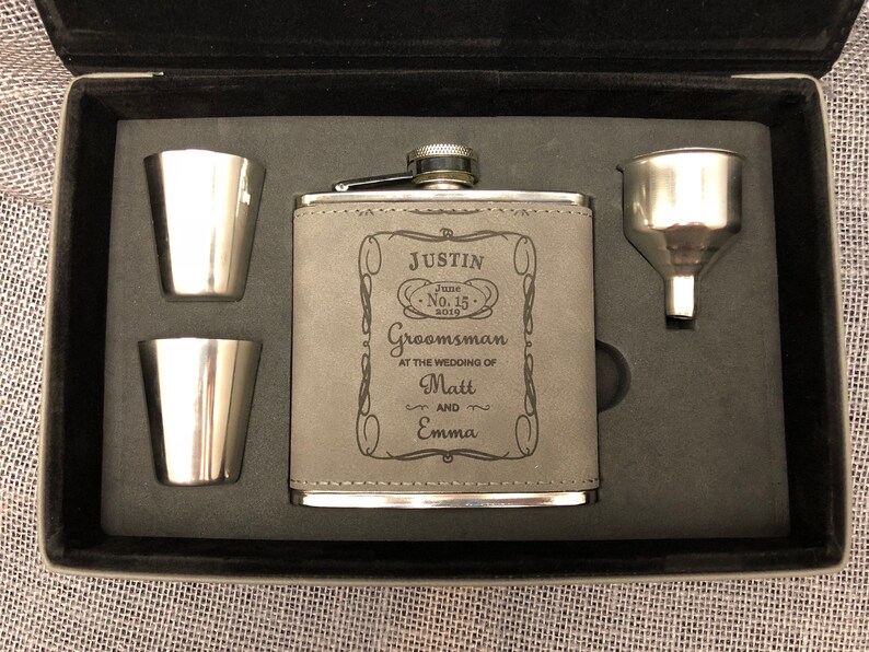 Groomsman Flask Set Custom Engraved Flask and Shot Glass Set Etsy