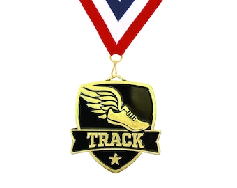 Gold or Silver Track and Field Medal with Neck Ribbon & Custom Engraving | Personalized Running Award | Track Meet Medal