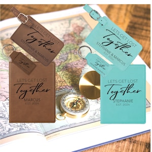 Mr and Mrs Passport Cover, Luggage Tags, Keychain Set for Bride and Groom, Passport Tag for Wedding, Anniversary or Shower Gift